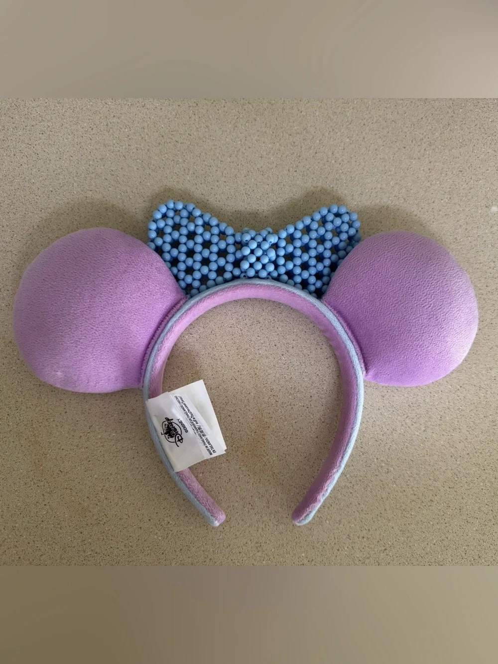 Disney Minnie Mouse Ears Headband Lavender Blue Beaded Bow